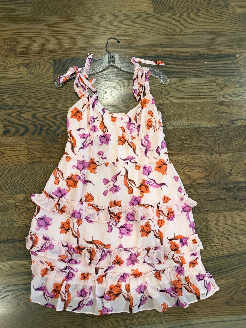 Lost + Wander Pink Floral Tie-Shoulder Ruffle Sundress